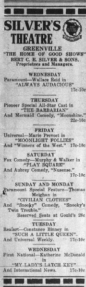 Silver Theatre - January 04 1922 Ad